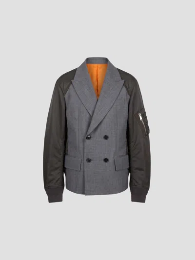Sacai Suiting X Nylon Twill Jacket In Gray