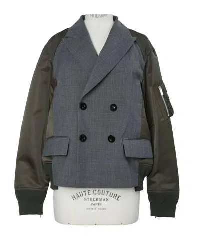 Sacai Suiting X Nylon Twill Jacket In Black