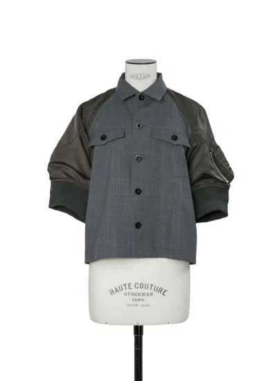 Sacai Suiting X Nylon Twill Shirt In Gray