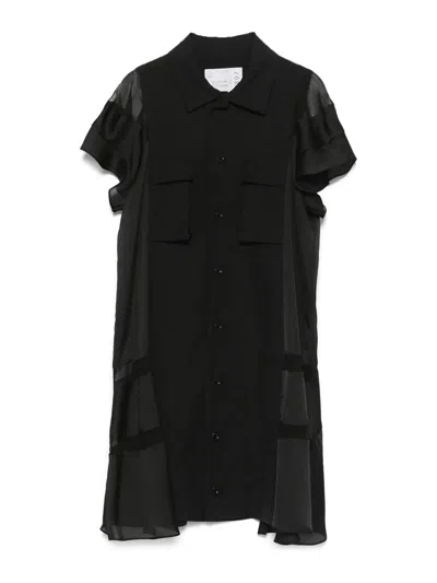 SACAI SUITING X SATIN DRESS