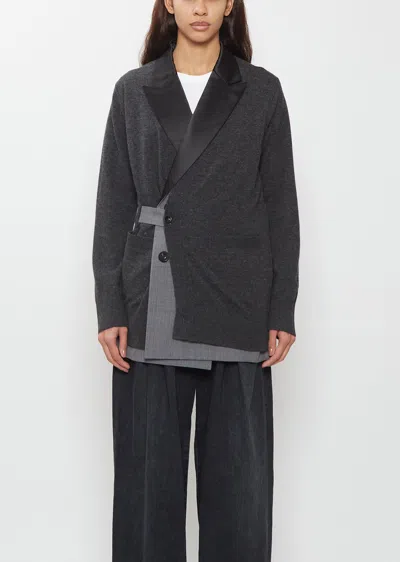 Sacai Suiting X Wool Knit Blazer Cardigan In Gray