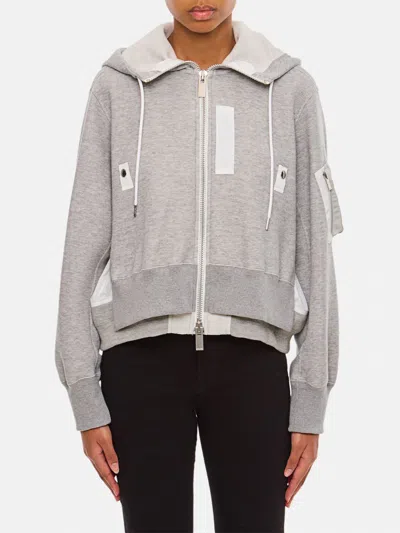Sacai Sponge Sweat X Nylon Twill Hoodie In Grey