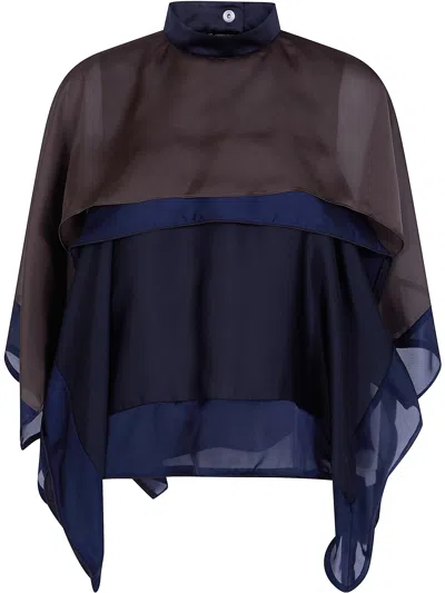 Sacai Sweater Satin X Chiffon Pullover In Blue