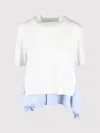 Sacai Striped Poplin X Knit Top Sweater White In White
