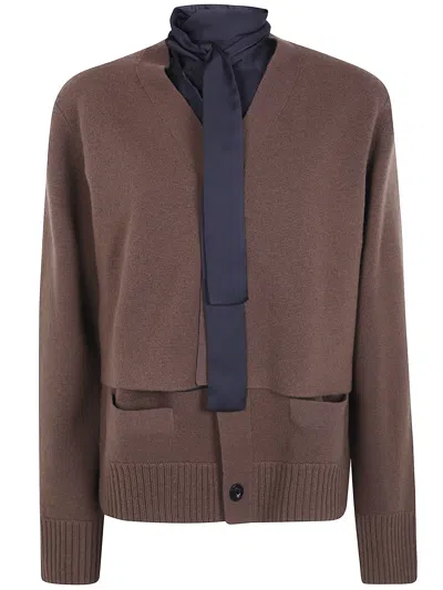 Sacai Layered Wool Cardigan In Brown