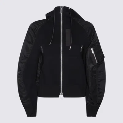 Sacai Cotton And Nylon Hoodie In Black