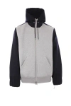 Sacai Bicolor Sweatshirt With Zip And Hood In Light Grey+dark Navy