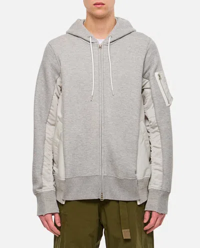 Sacai Sweatshirt With Nylon Twill Hoodie In Grey