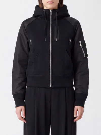 Sacai Black Drawstring Hooded Cotton-blend Zip Sweatshirt
