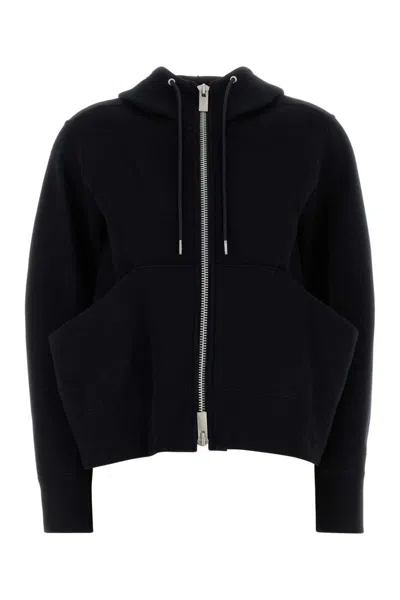 Sacai Hooded Cotton Blend Sweatshirt In Black