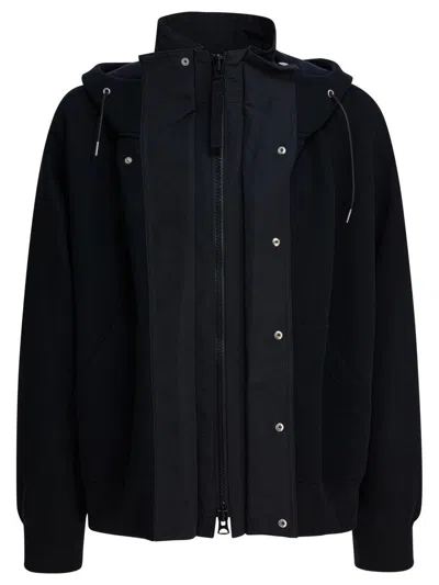 Sacai Hooded Long Sleeve Knitwear Drawstring In Black