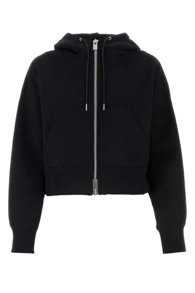 Sacai Logo-appliqué Cropped Hoodie In Black
