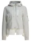 Sacai Hooded Long Sleeve Ribbed Sweatshirt In Gray
