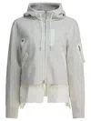 Sacai Hooded Long Sleeve Ribbed Sweatshirt In Gray