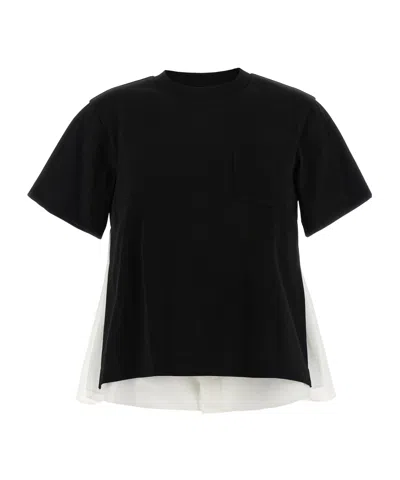Sacai T-shirt Double Layer In Black