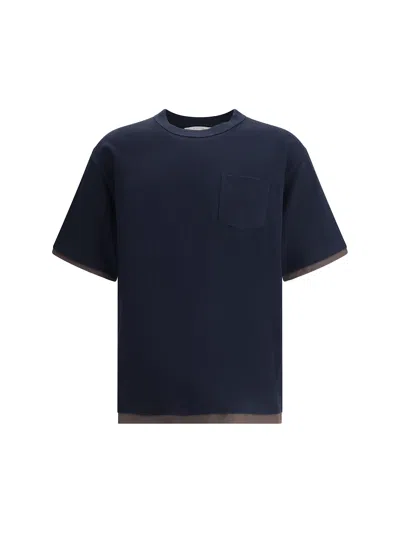 Sacai T-shirt Double Layers In Blue