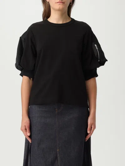 Sacai Black Paneled T-shirt In 002 Black X Black