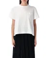 Sacai Panelled T-shirt With Ribbed Neckline And Satin Ruffled Detailing In White