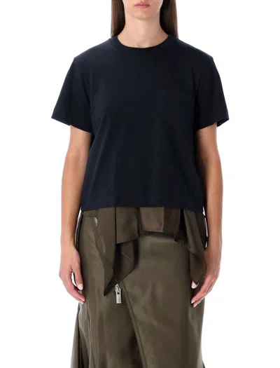 Sacai T-shirt With Voile Back Insert In Blue