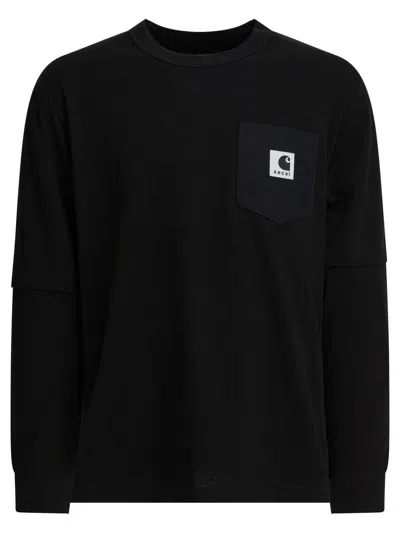 Sacai Long Sleeve T-shirt Chest Pocket In Black