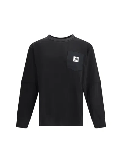 Sacai Mens Black X Carhartt Wip Brand-patch Cotton-jersey T-shirt