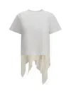Sacai Jersey T-shirt With Polyester Detail In White