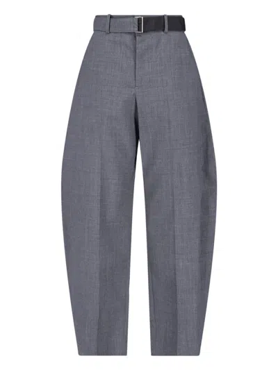 Sacai Tailored 100% Wool Trousers With Architectural Detail In Grey