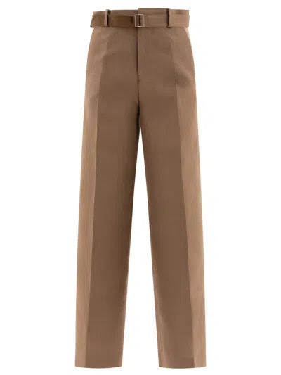 Sacai Tailored Belted Trousers In Brown