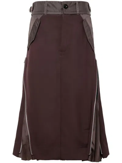 SACAI TAILORED BROWN SUITING MIX SKIRT WITH STRUCTURED SILHOUETTE
