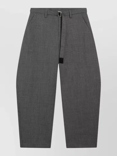 Sacai Tailored Pants Belted Waist Pleated Front In Gray