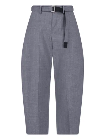 Sacai Tailored Wide-leg Trousers With Adjustable Belt And Relaxed Fit In Multi