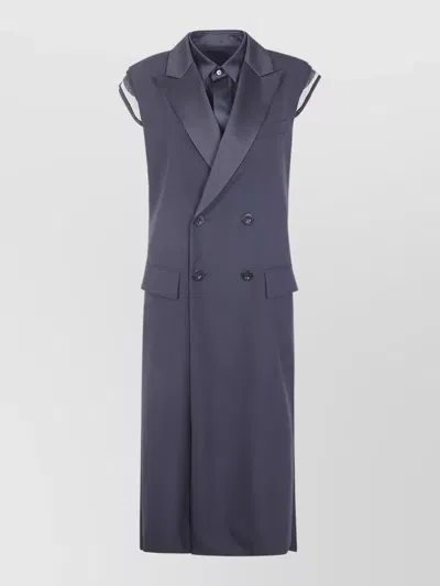 Sacai Tailored Vest Jacket Button Detail Pleated Back In Blue