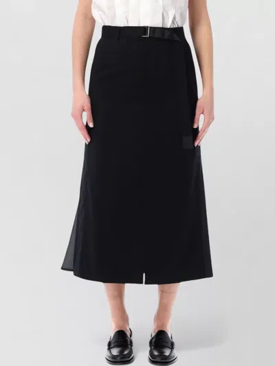 Sacai Tailored Wool Blend Midi Skirt In Black