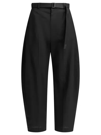 Sacai Wool Tailored Pants Wide Leg Pleated In Black