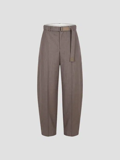 Sacai Tailored Wool-blend Suiting Pants In Brown