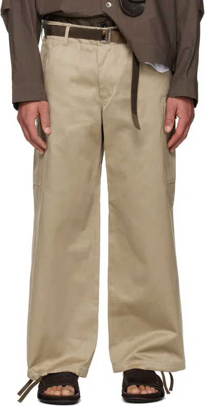 Sacai Tan Cotton Chino X Nylon Twill Cargo Pants In Brown