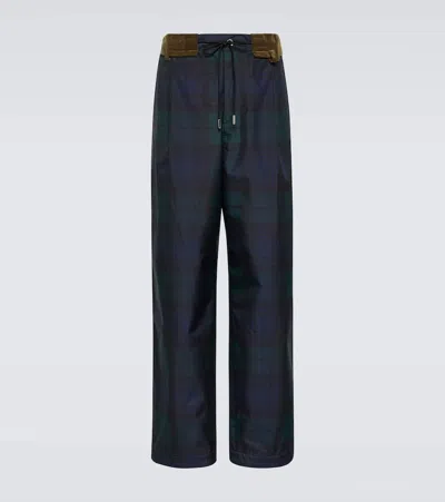 Sacai Tartan Taffeta Straight Pants In Multicoloured
