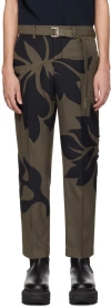 Sacai Taupe & Navy Floral Appliqué Trousers In 544 Taupexnavy