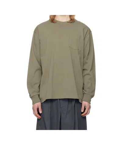 SACAI TAUPE COTTON JERSEY L/S T-SHIRT