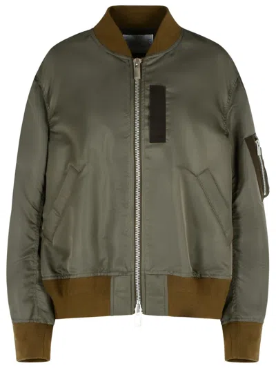 SACAI SACAI TAUPE' NYLON BOMBER JACKET