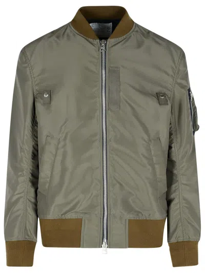 Sacai 'taupe' Nylon Bomber Jacket In Green