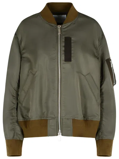 SACAI TAUPE NYLON BOMBER JACKET