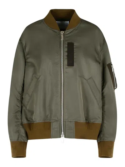 Sacai Bomber Jacket With Ribbed Cuffs And Pockets In Gray