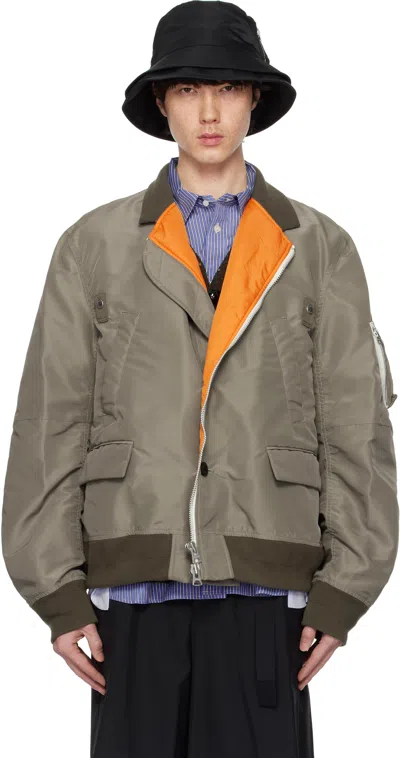 Sacai Taupe Nylon Twill Bomber Jacket In 550 Taupe