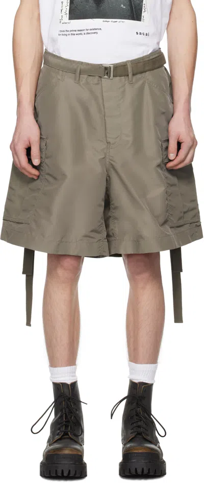 Sacai Taupe Nylon Twill Shorts In 550 Taupe