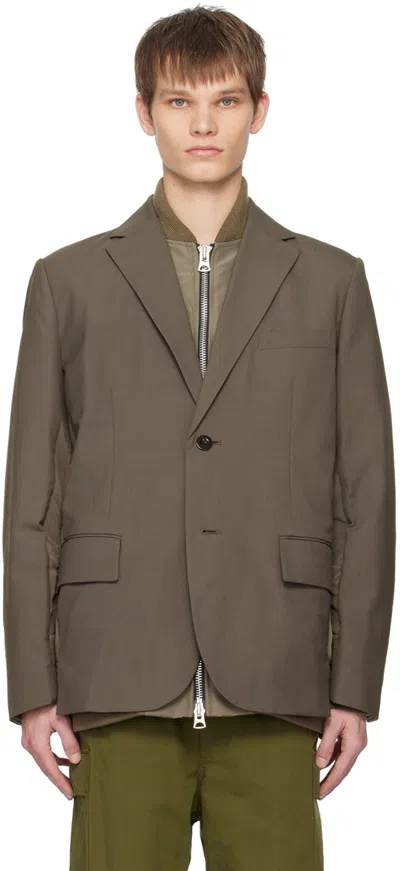 Sacai Taupe Paneled Blazer In 550 Taupe
