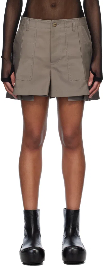 Sacai Taupe Wtaps Edition Cotton Back Satin Shorts In 550 Taupe