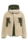 Sacai Eco Shearling And Nylon Jacket In Neutral