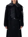 Sacai Cropped Bomber With Hood And Drawstring In Black