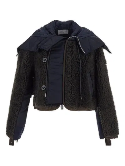 Sacai Faux Shearling X Nylon Twill Blouson In Multicoloured